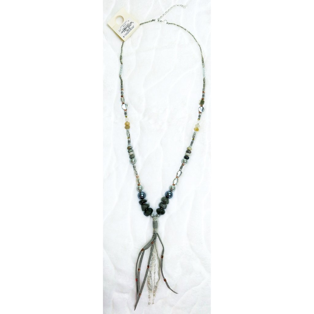 Nwt 69 Lucky Brand Chain Tassel Necklace Semi Precious Accents 20